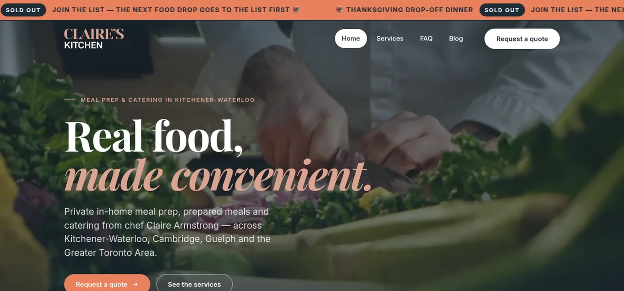Claire's Kitchen website, designed by Papaya Creative Studio