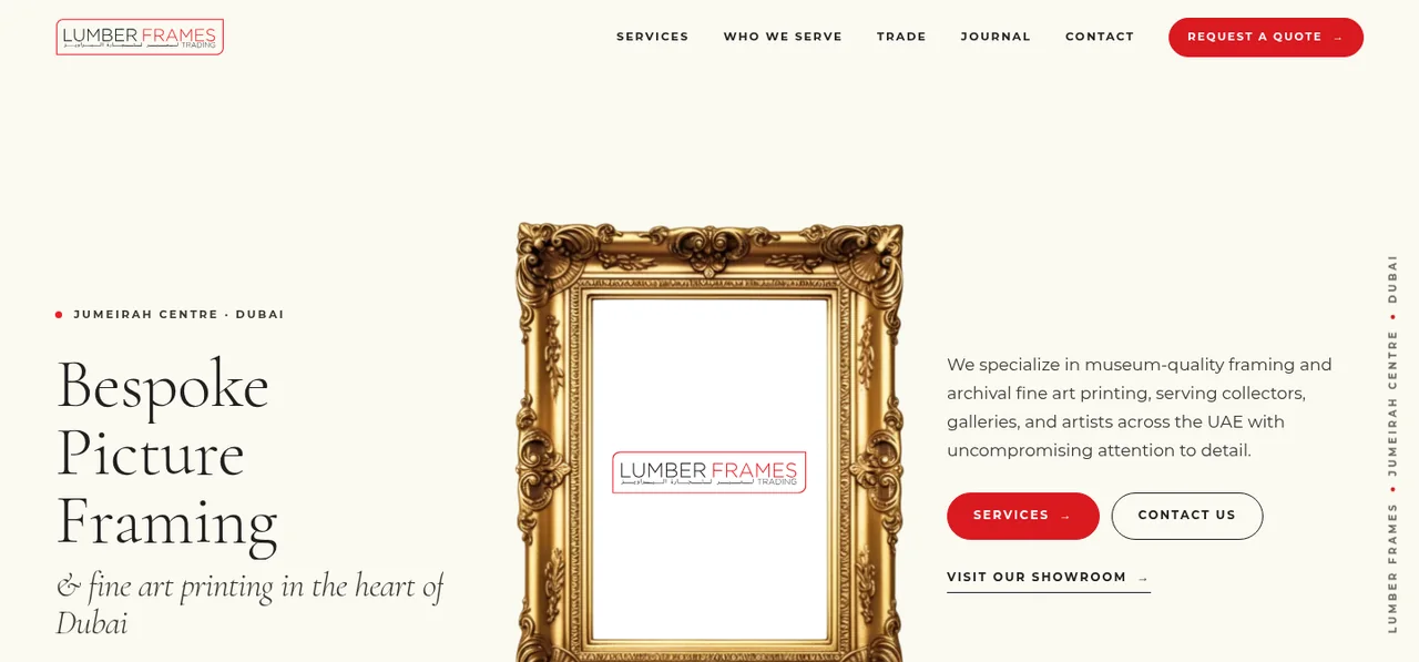 Lumber Frames website, designed by Papaya Creative Studio