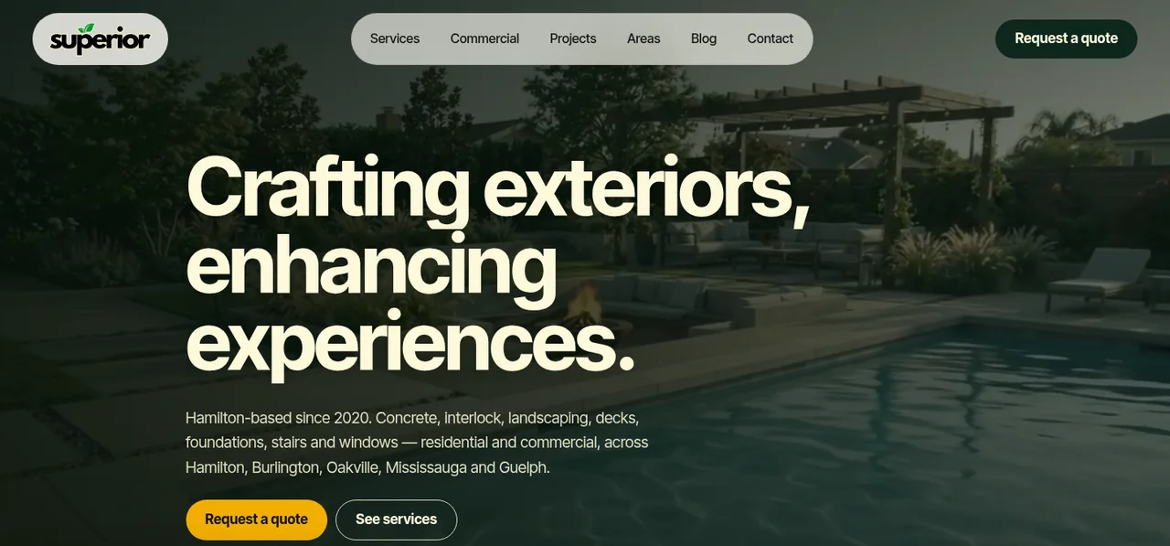 Superior Landscaping (Build With Superior) website, designed by Papaya Creative Studio